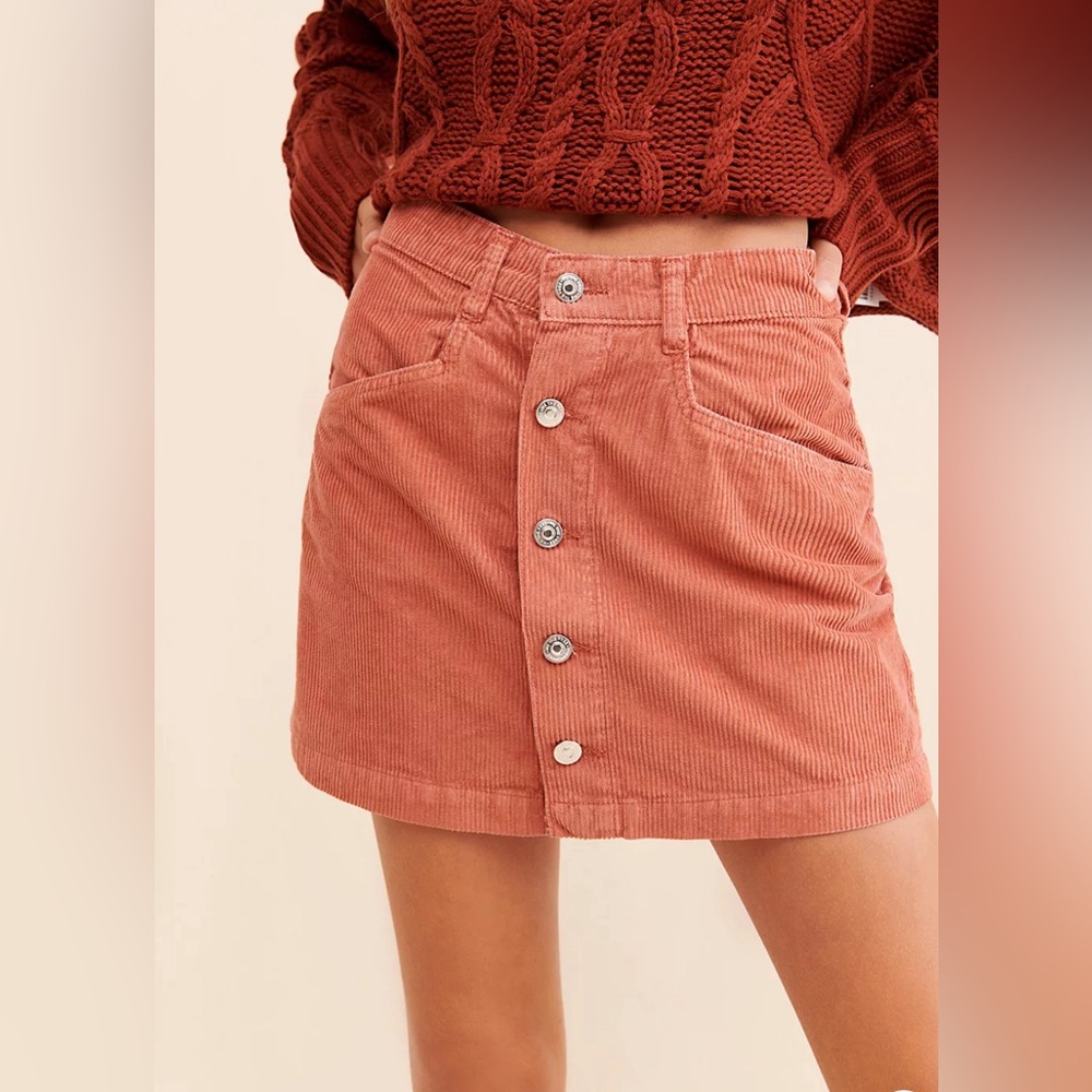 Free People Ray Corduroy Mini Skirt NWOT Size 2 Color Myrrh